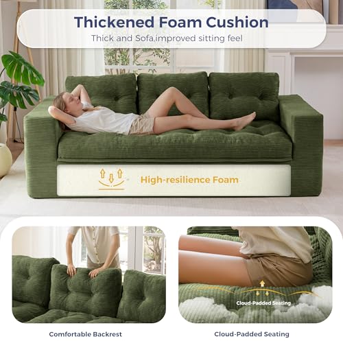 Image of MAXYOYO 79 inch Loveseat Sofa Couch for Small Spaces, Upholstered Boneless Cloud Couch for Apartment Bedroom, 2-Seater Love Seat Floor Modern Sofa with Pillows, No Assembly Required, Dark Green