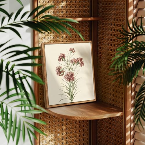 crmotu Floral Framed Wall Art, Carnation Flower Vintage Botanical Prints, Nature Plant Canvas Art Painting, Still Life Room Decorations Pictures, Minimalist Retro Artwork for Kitchen Office, 8x10inch