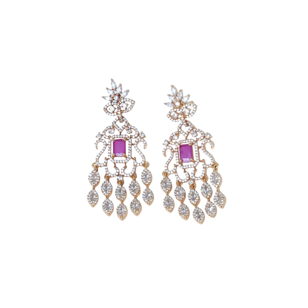 Stylish Women Copper alloy CZ Stone Ear Rings | Traditional and Contemporary Design Fashion Jewelry for Daily (Pink,Black,White,Green)-image-4
