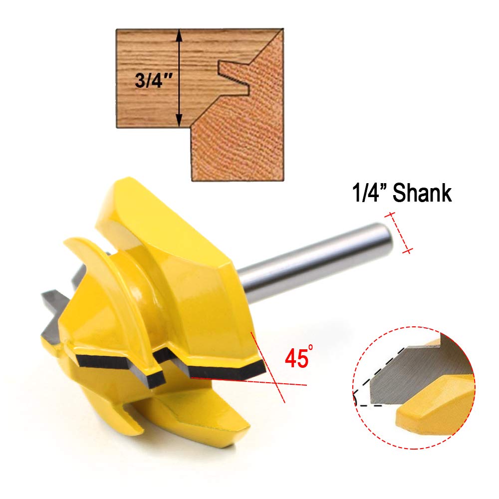 2 Inch Diameter 1/4 Inch Carbon Steel Shank 45 Degree Joint Router Bits Lock Miter Woodworking Cutter Tool Milling Cutter, For 3/4 Thick Wood Cutter Tool