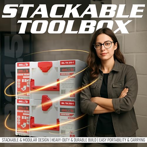 Image of iBELL TB215-1 Large Size Stackable Tool Storage Box - Durable PC+ABS, 50kg Load Capacity, 39x30x21.5cm (Pack of 2)