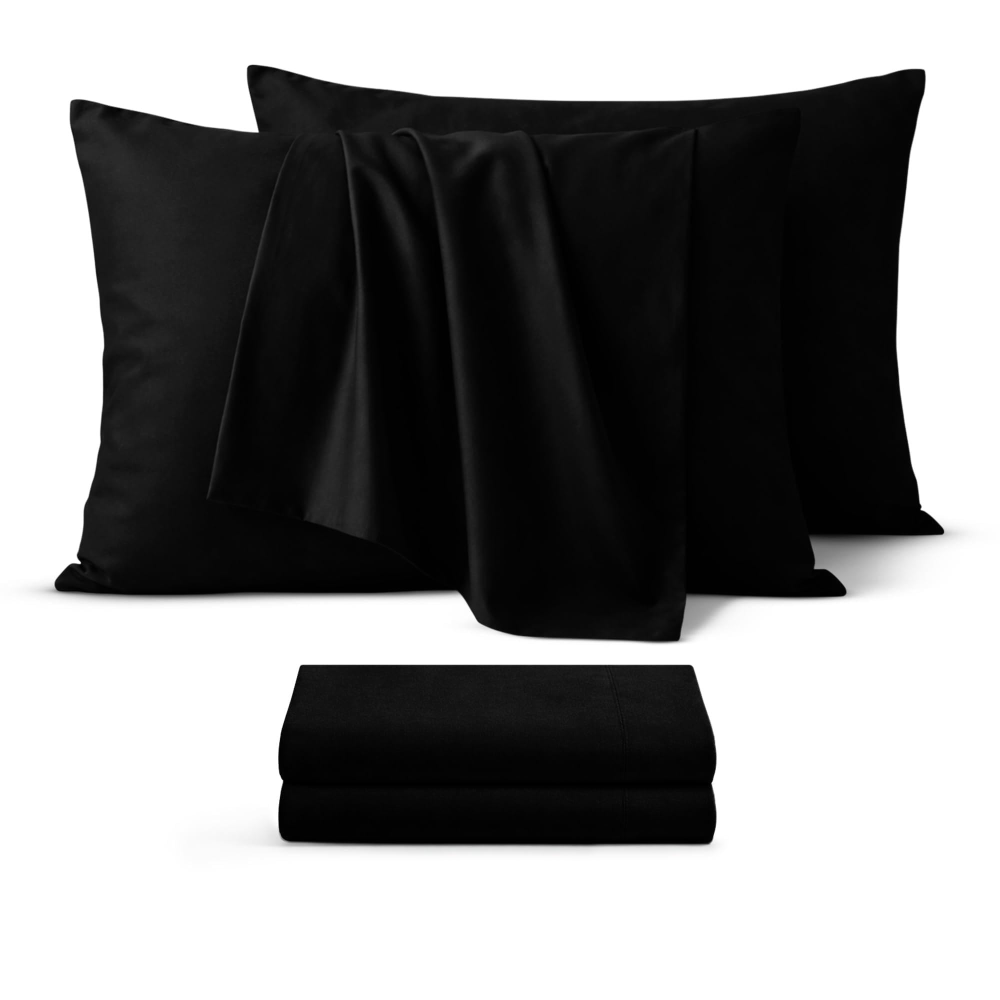 BEDIO Black Pillow Cases 2 Pack (Pillows Not Included) – Standard Size 100% Brushed Microfiber Pillowcases with Envelope Closure Pillow Covers (50x75 cm)