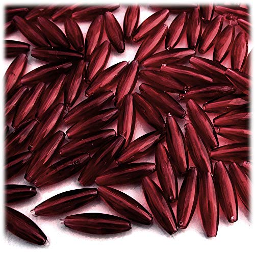 100pc Plastic Spaghetti Transparent Smooth Beads 20mm Raspberry Red Beads