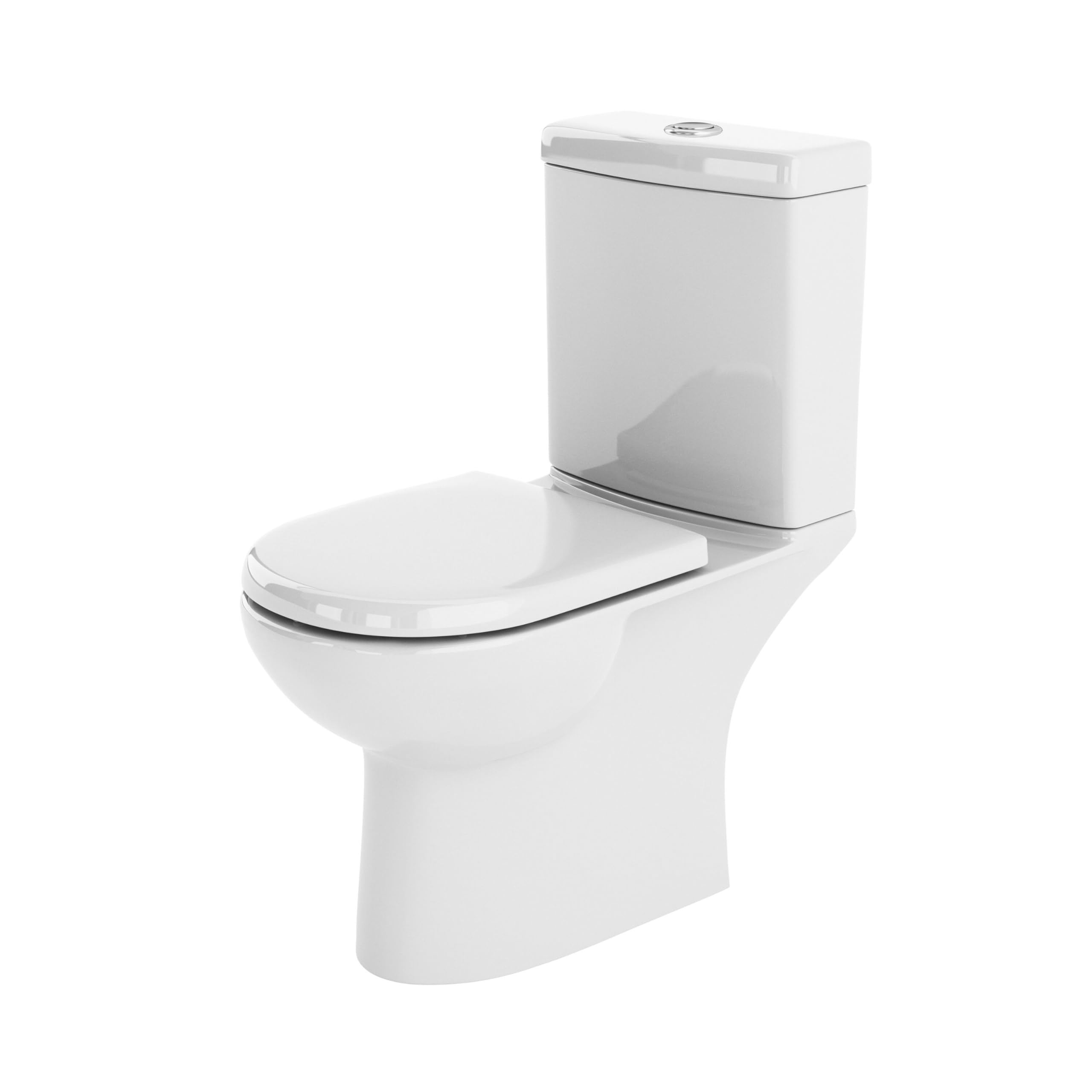 Balterley White Close Coupled Toilet With Cistern, Bathroom Toilet Cistern With D Shape Pan & Push Flush Button, Semi Flush-To-Wall Toilets For Bathrooms & Cloakroom - 360Mm X 625Mm X 805Mm (White)