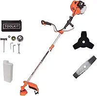 Roçadeira Profissional 65CC Gasolina, Motor 2 Tempos 3HP, Disco de 2 Pontas, Lâmina Facão, Kit de Manutenção Rápida, Uso Contínuo, Profissional e Doméstico
