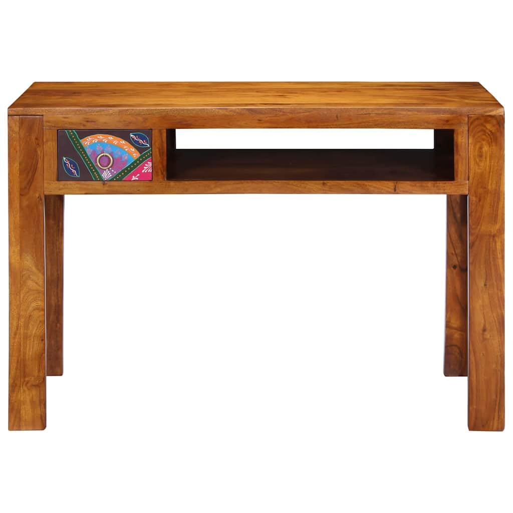 Biurko z szufladami z drewna akacjowego, brązowe, 110 x 50 x 73 cm, kompaktowy stół roboczy do biura, gabinetu domowego, gabinetu, z miejscem do przechowywania i solidną konstrukcją