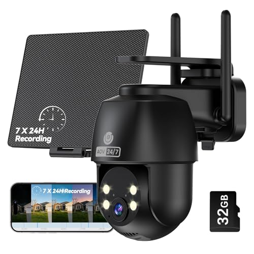 Image of MUBVIEW 24 /7 Continuous Recording Wireless Outdoor Security Camera, 2.4G WiFi, 2K Solar Powered, 360 PTZ, Auto Tracking, SD Included, Optional Cloud Storage, AI Detection, Night Vision(Black,1 Pack)