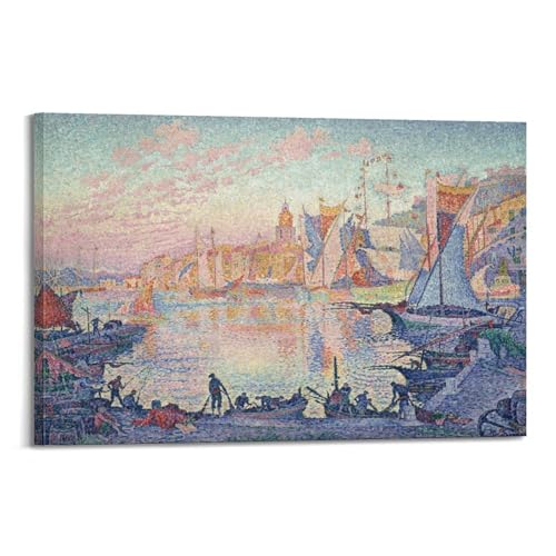 Impression sur toile du port de Saint Tropez par Paul Signac tableau deco mural 40x60cm