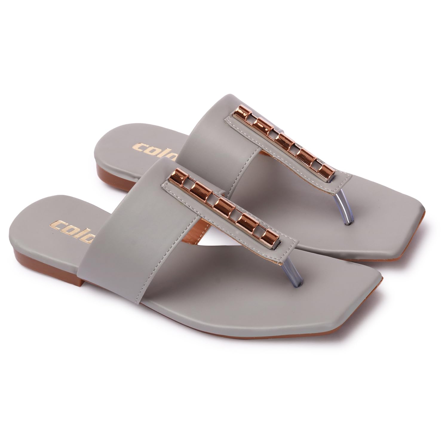KKF Footwear Womens Flat Slip On T-Strap Sandal Chappal for Girls | Casual Slipper Ladies (Grey) (B0CNYZFHJT) Amazon Price History, Amazon Price Tracker