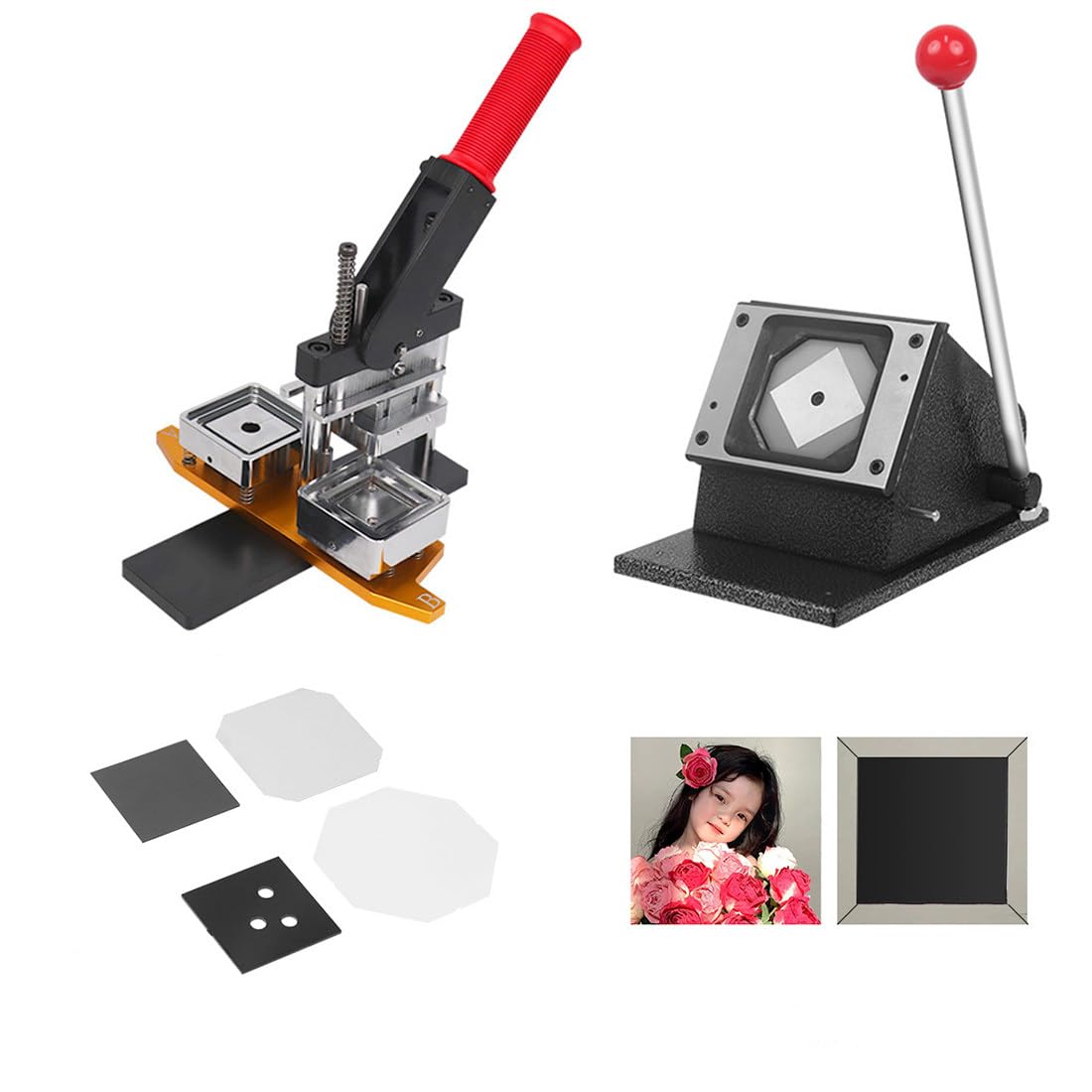 DIY Button Maker Maschine für Kühlschrankmagnete, 50 mm/2 Zoll quadratischer Fotohersteller mit 200 magnetischen Zubehörteilen, einfach zu bedienendes Kühlschrank-Aufkleber-Presswerkzeug