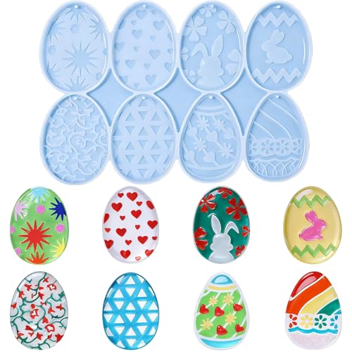 BELSVOR Ensemble de 8 Moules en silicone, moules de Pâques, 8 moules à œufs de Pâques en silicone, moules de moulage en silicone adaptés au plâtre/à la...