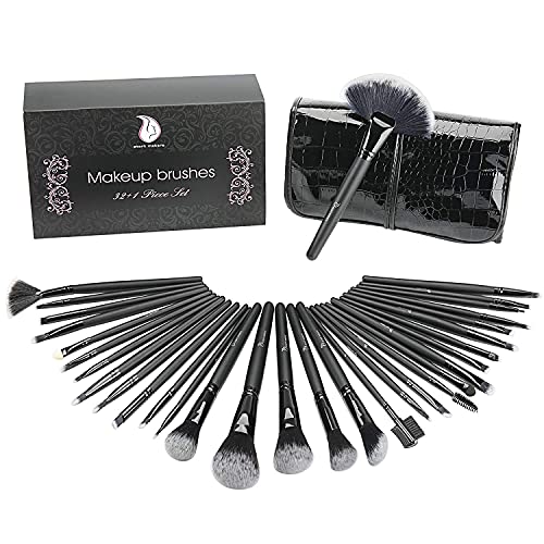 Start Makers – Juego de 32 brochas de maquillaje con funda de cuero de lujo y esponja BlenderJuego de brochas…
