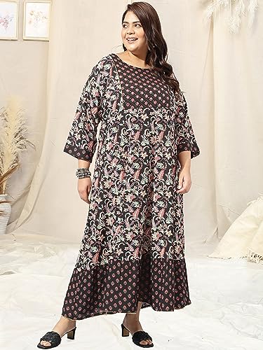 Image of MIRCHI FASHION Women Cotton Regular Plus Size Embroidered Printed Anarkali Kurti