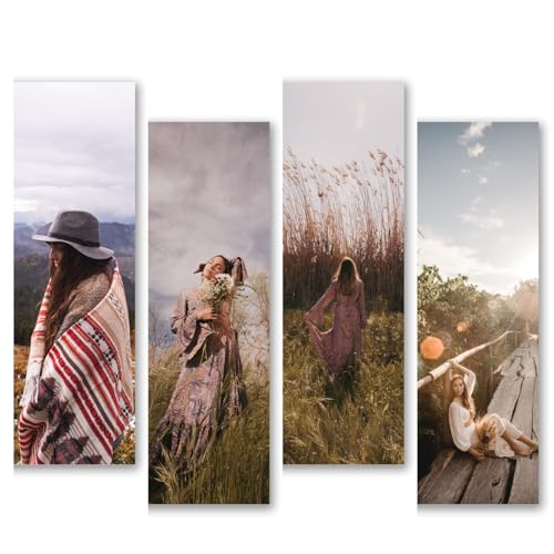Image of RADIQORE Set of 4 Wall Decor for Living Room- Boho Aesthetic Wall Hangings for Home /Decoration Items for Living Room Wall Art Bedroom Eco-Friendly Recycled Board-Double Tape wall decor (Girls)