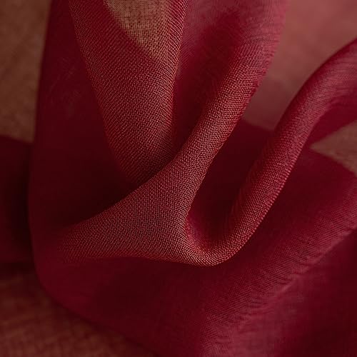 Image of Burgundy Sheer Curtains 95 inch Length 2 panels, Rod Pocket Semi Sheer Privacy Curtains, Window Treatments Soft Voile Drapes for Windows Living Room Bedroom French Doors Doorway Divider, 52 inchWx 95 inchL