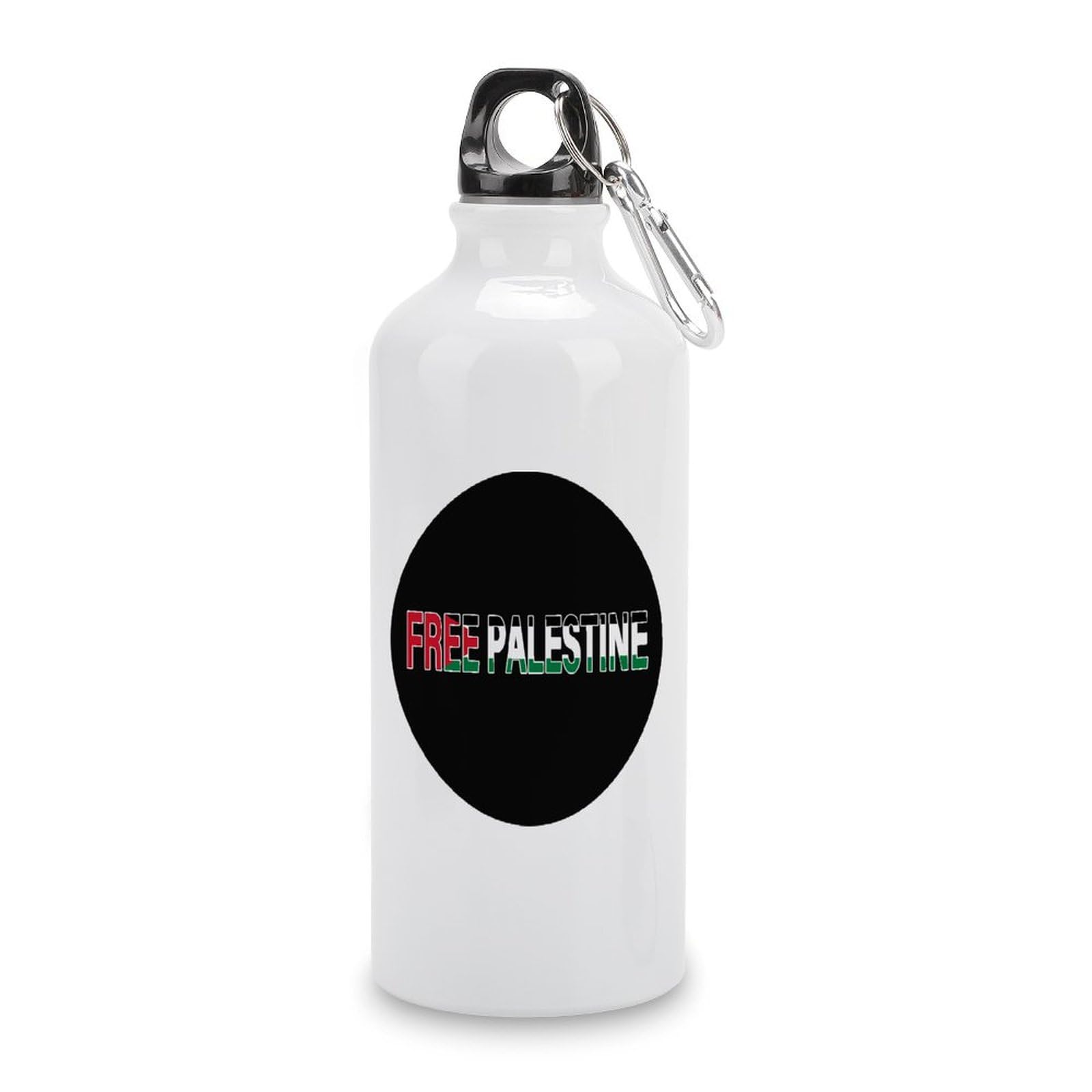 Palestine Flag Aluminum Water Bottle Free Palestine Portable Leakproof Cycling Water Bottle with Carabiner Clip & Sport Top Tumbler for Office Gym Outdoor Sports 20 OZ