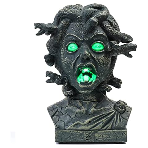 EVAPLUS 12 inch Electronic Animated Medusa Bust,Indoor/Outdoor Halloween Decoration,Creepy Tabletop Decor Cover