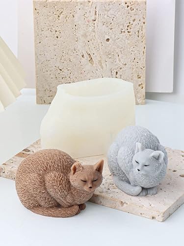 Miniatura 3 de 2 moldes de silicona para velas de gato 3D, molde de jabón de animales para chocolate, dulces, decoración de pasteles, vela de cera de soja, jabón,