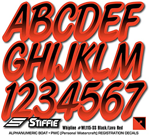 Image of STIFFIE Whipline Black /Lava Red 3 inch Super Sticky Boat & PWC Registration Decals • Numbers Letters Stickers