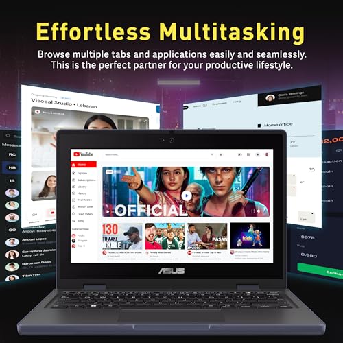 Image of ASUS 11.6 inch HD 2-in-1 Touchscreen Laptop, Intel Celeron N100, 4GB RAM, 416GB Storage (256GB SSD+160GB Dock), Intel UHD Graphics, Durable, WiFi 6, Webcam, Win 11 Pro, Gray