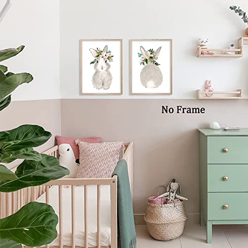 Rabbit Canvas Wall Art Nursery Artwork Canvas Animal Picture With Flowers Cute Wall Art Bunny Funny Animal Picture Wall Decor Bunny Nursery Picture Cute Rabbit Poster Painting 12X16Inchx2 No Frame #TOP5