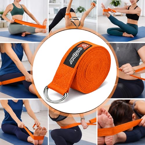 Image of Aprodo Yoga Strap (6 /8 /10 Feet Size Option) 1.5 inch Width 100% Cotton Straps with Adjustable D-Ring Buckle, Best for Yoga, body Flexibility & General Fitness