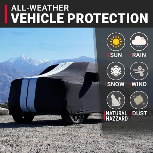 Image of iCarCover Premium Truck Cover for 1999-2026 GMC Sierra 1500 Double /Extended Cab, 6.5 ft. Regular Bed w /Trailer Mirror Pocket Heavy Duty Waterproof Custom Exterior Protection (Stripe - Black /Gray)