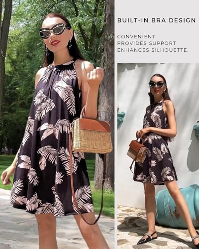 Image of ANYFITTING Summer Dress with Built in Bra Casual Beach Sundress Flowy Halter Mini Short Dresses for Women 2026
