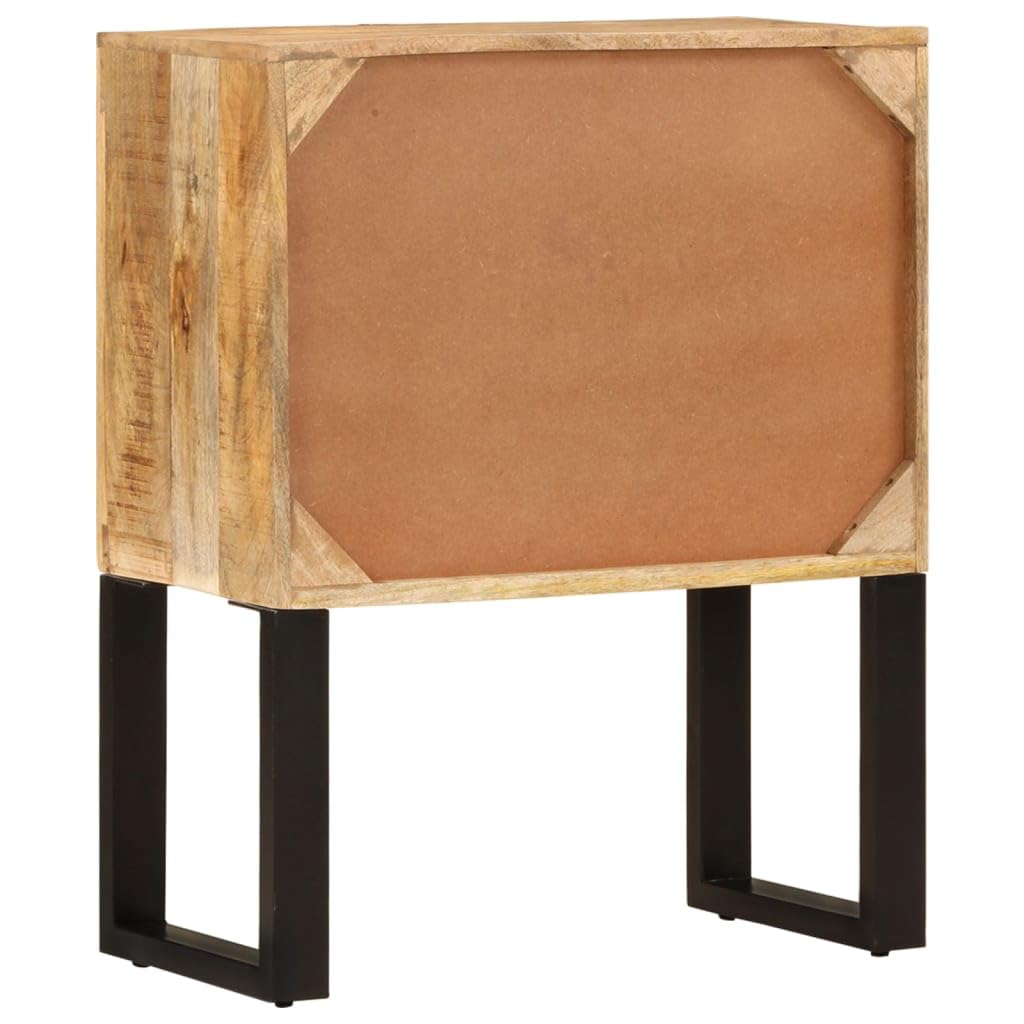 Credenza in legno di mango massiccio, 60 x 30 x 76 cm, con gambe in acciaio per interni moderni, cassettiera robusta con superficie decorativa e ampio spazio