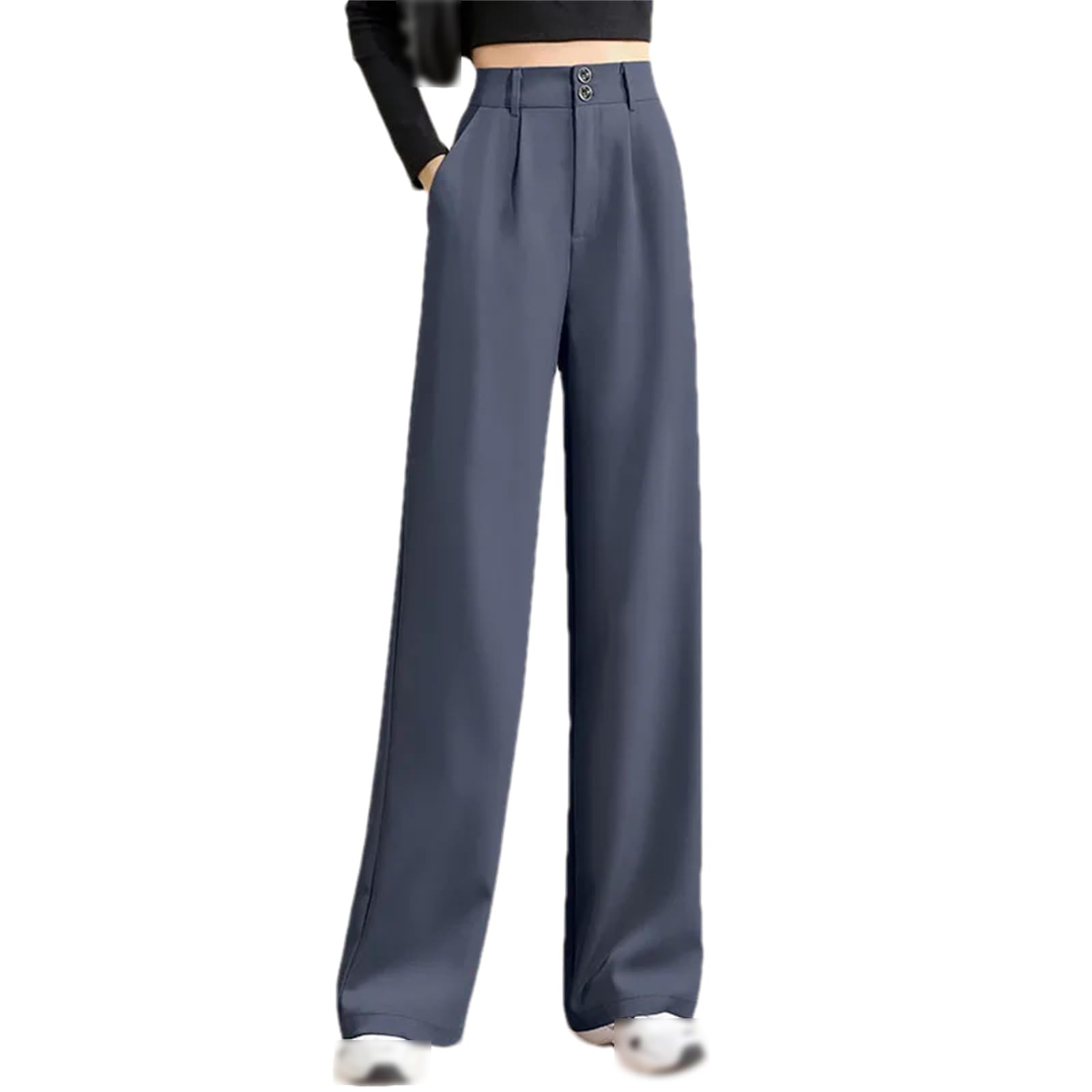 Womens Business High Waist Draped Loose Wide Leg Pants Casual Straight Leg Floor Pants
