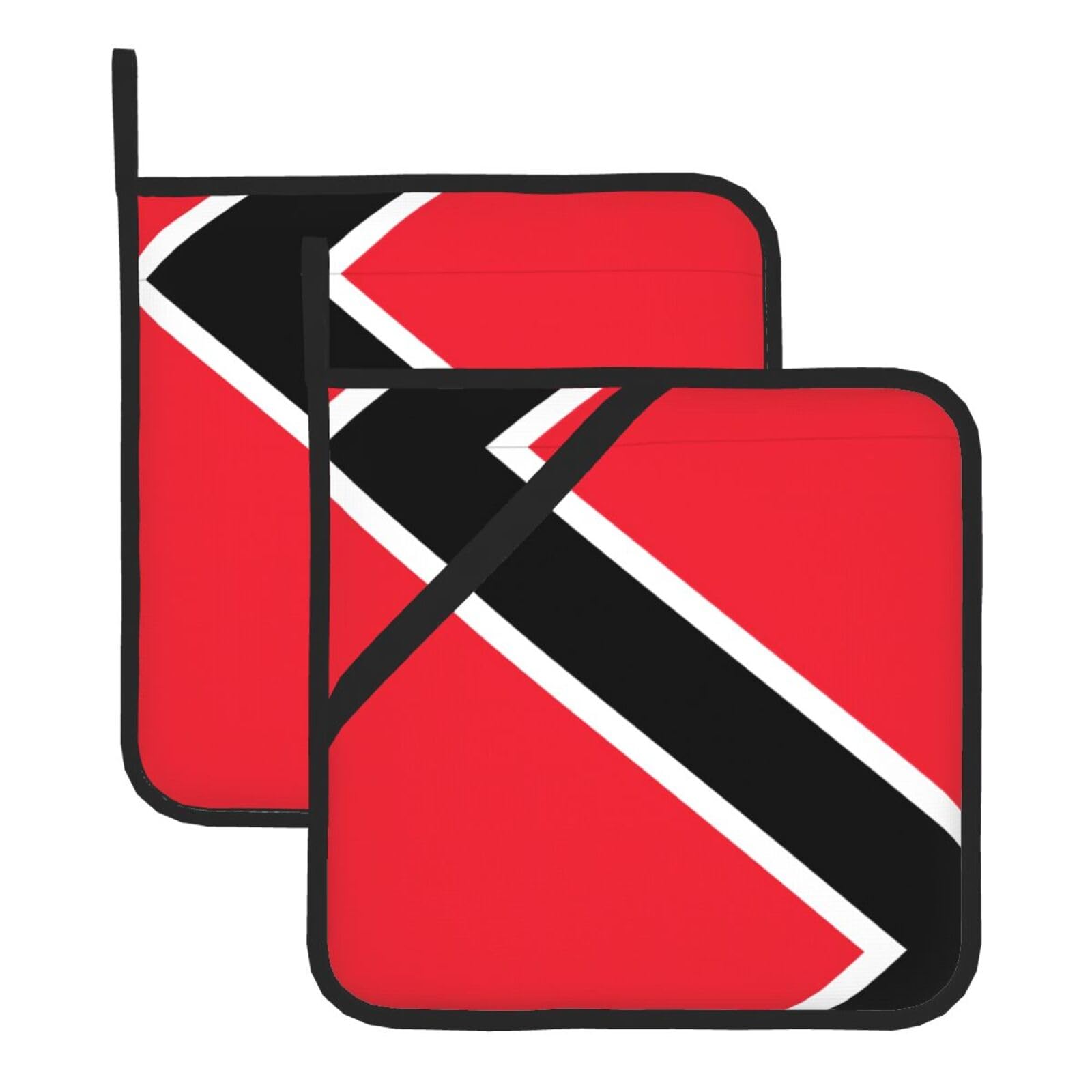 YYHWHJDE Flag of Trinidad and Tobago Prints Square Hot Pads for Kitchen Counter - Waterproof Pot Holders with Hanging Loop, Durable Trivets for Microwave Oven - 2 Pack