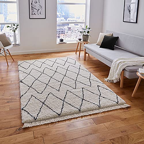 Image of Think Rugs Boho 8280 Shaggy Rug, White/Black, 120 x 170 Cm