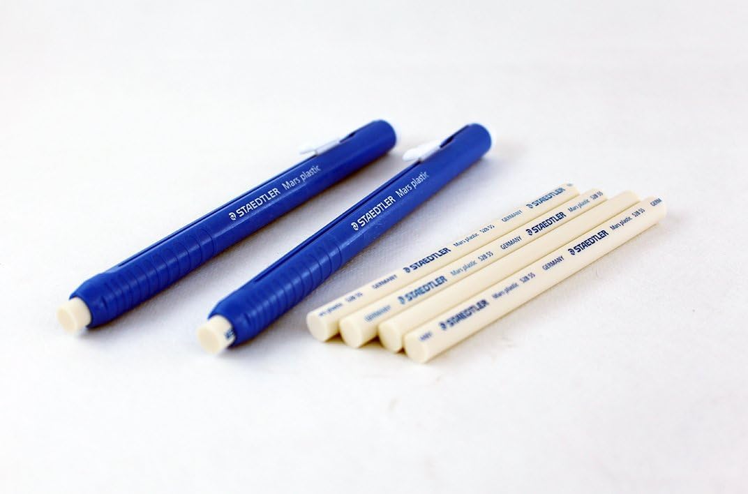 STAEDTLER Stick Eraser Set - Mars plastic 528 50 Propelling Graphite Stick Eraser 2pieces + REFILLS 4pieces / Solid eraser with little residue/Length adjustable body/German brand image 2