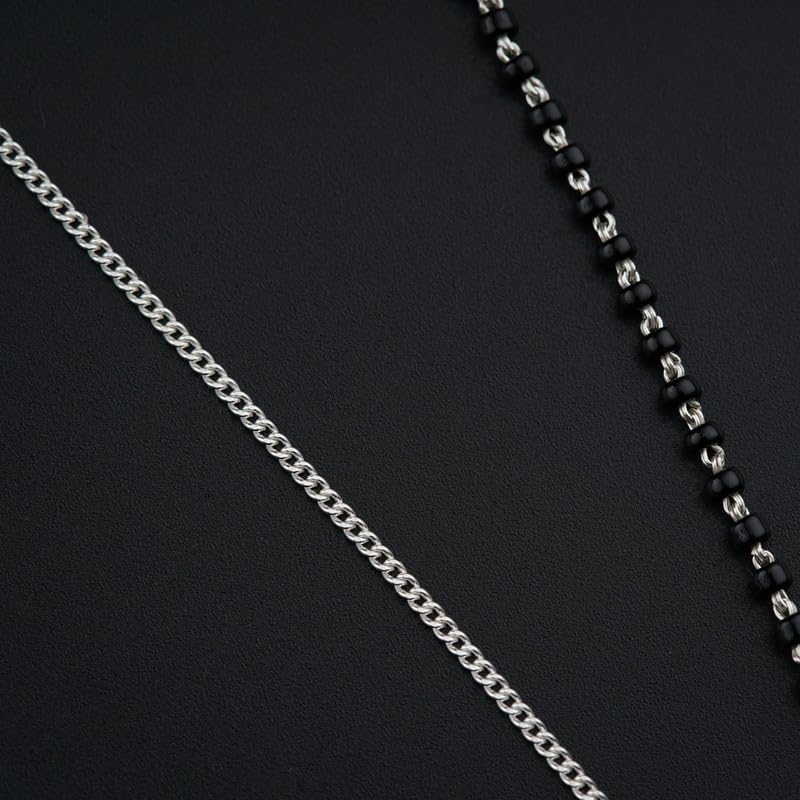 Image of 92.5 Silver Mangalsutra for Women | Handmade Half & Half Pearl Drop Silver Mangalsutra Made in with Black Beads | Silver Gift for Women