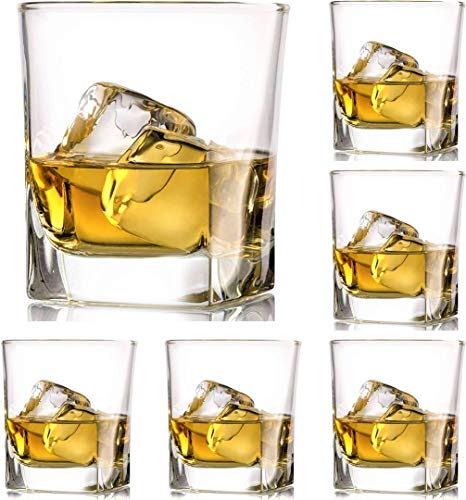 Image of Premium Crystal Whiskey Glasses Set of 6 Large Lead-Free Crystal Glass Tasting Cups Scotch Glasses Tumblers for Drinking Irish Whisky Bourbon Tequila (Square Tumbler, 6 * 9.1oz)