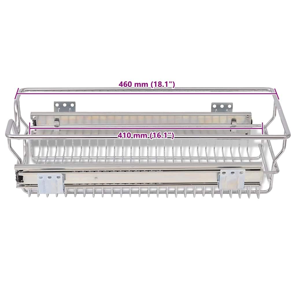 vidaXL 2X Cestelli a Rete Metallo Scorrevoli Cucina 300 mm Supporto Stoviglie