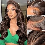 26 Inch Chocolate Brown Lace Front Human Hair Wig 13x4 Body Wave 200 Density HD Frontal Wig
