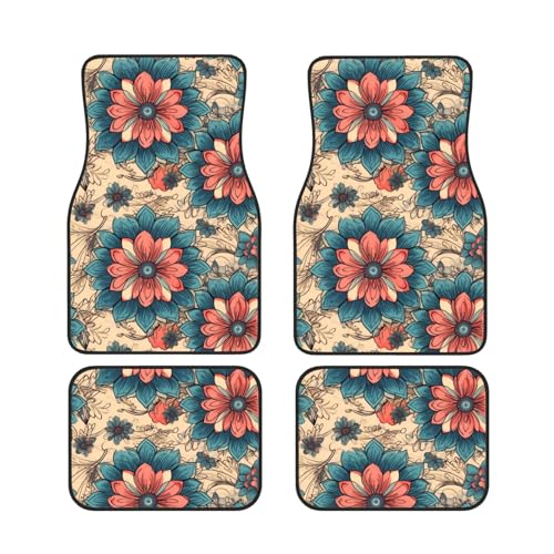 Tapis de sol voiture universels lot de 4 au style fleurs mandalas vintage