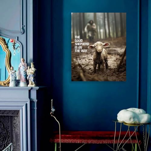 Image of GUN SUPPLIES OUTLET LLC Christian Canvas Wall Art Jesus Saving Lamb Picture Jesus Running Art Christian Wall Decor for Wall Decor Bedroom Decorations 12x16 inch