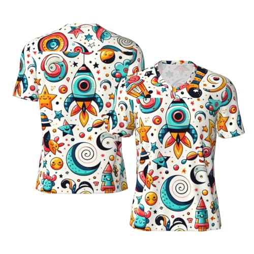 Stylish Athletic Sports Jersey Colorful-Stars-Spirals Men's Rugby Jersey 4X-Large