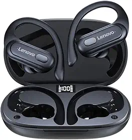 Fone de Ouvido LEN0V0 XT60 Esportivo Bluetooth 5.3 Sem Fio TWS À Prova D'água | Som HiFi, Cancelamento de Ruído, Microfone Integrado | LED Display (Preto)