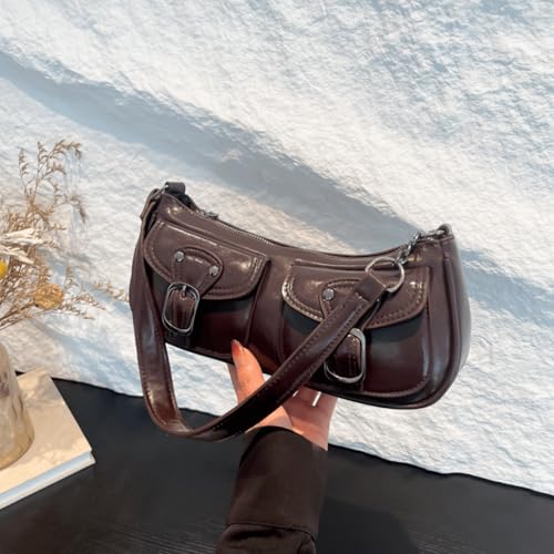 Image of Vintage Buckle Punk Purse for Women, Retro Y2K Shoulder Bag, Mini Hobo Clutch Aesthetic Purse for Travel Shopping