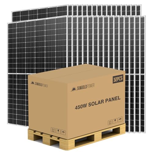 SUNGOLDPOWER UL 61730 32PCS 450W Solar Panels Monocrystalline,Grade A Solar Cell,Waterproof IP68,High Efficiency Solar Panel On/Off Grid for Charging Station,Household,Cabin,Farm (Total 14400W)