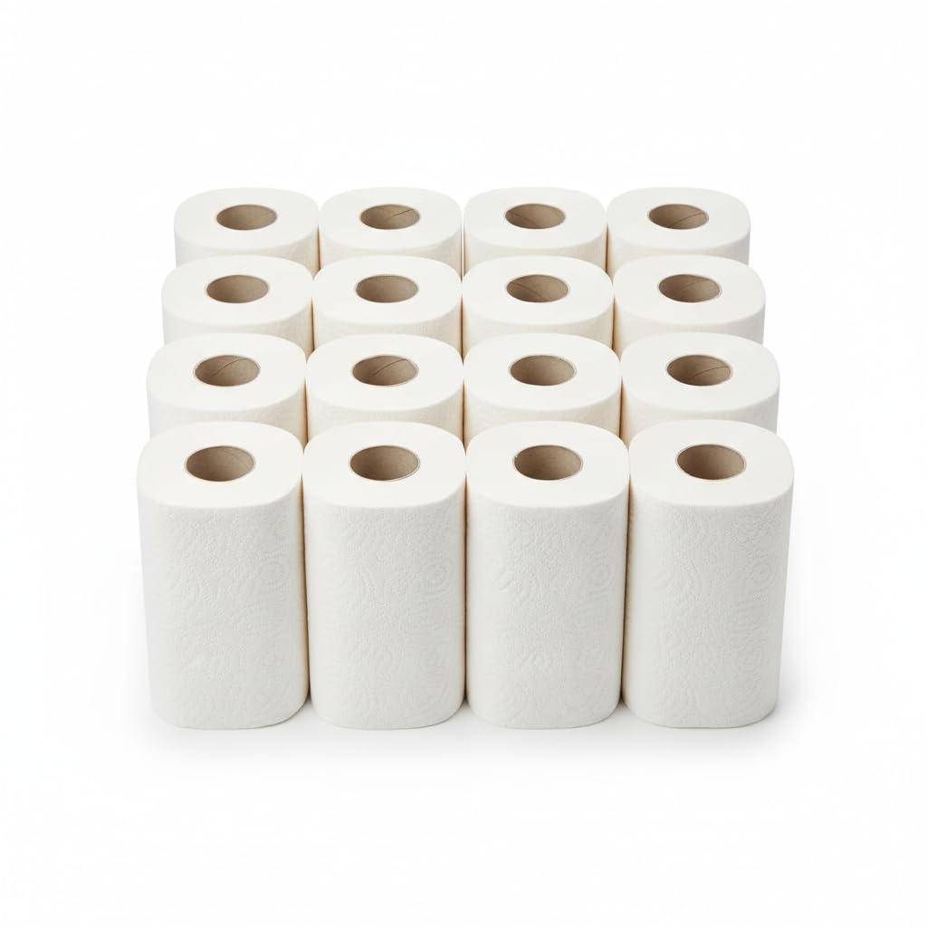 wolk 16 Rollen Küchenrolle Plastikfrei - 3-lagig Saugstark Küchenpapier | Großpackung mit 816 Blatt FSC-Zellstoff, extra saugstarke Haushaltsrollen, reißfestes Papierhandtuch ohne Parfüm