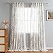 MYSKY HOME Sheer Floral Curtains for Living Room 95 Inch Long Linen Look Vertical Drapes Bedroom Light Filtering Privacy Added Farmhouse Style Texture Soft Touch for Dining Room, Navy Blue, 2 Panels