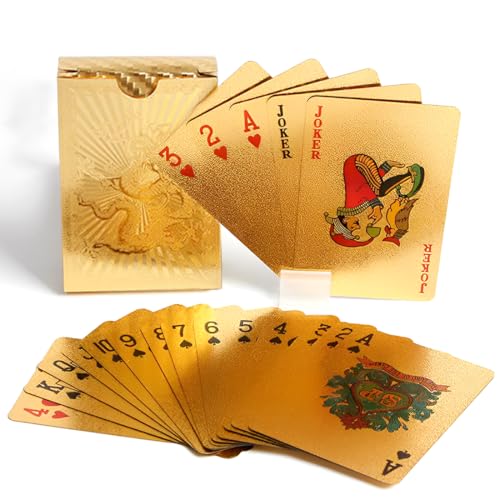 NOPKESV 1 Barajas de Póker Naipes Plastificados Premium Plástico Resistente al Agua Baraja de Cartas Ideales para Texas Holdem y Otros Juegos y Trucos de Magia dorado tótem del dragón