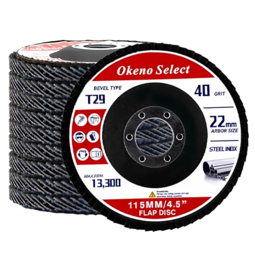 Okeno Select 10 Packs Flap Disc 115mm 40 Grit T29 Zirconia - Grinding & Finishing Discs for Metal, Wood, Steel, Fast Stock Removal with Precision