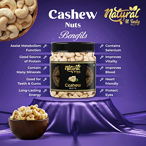 Image of Natural 'n Tasty Premium Whole Cashew Nuts, Crunchy Kaju, Rich in Protein, Vacuum Packed, Healthy Dry Fruit Snack (500g)