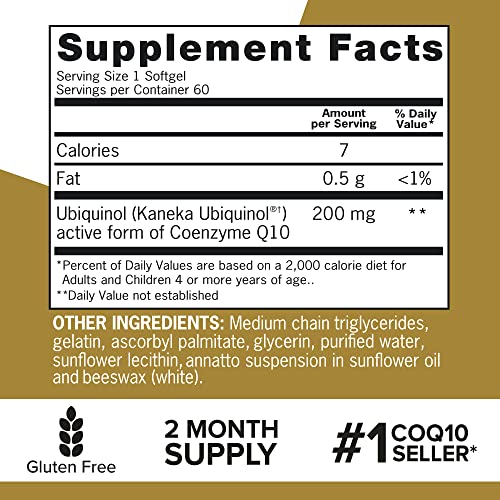 Qunol Ubiquinol Coq10 200Mg Softgels, Powerful Antioxidant For Heart And Vascular Health, Essential For Energy Production, Natural Supplement Active Form Of Coq10, 60Ct Softgels #TOP3