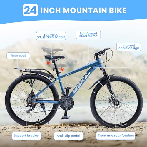 Image of DEYGIA 24 26 inch Mountain Bike for Boys and Girls, 21-Speed Drivetrain, Kids Mountain Bike with Rear Rack, Suspension Fork, Dual Disc Brakes, Internal Cable, Kids' Bicycles with Multiple Colors